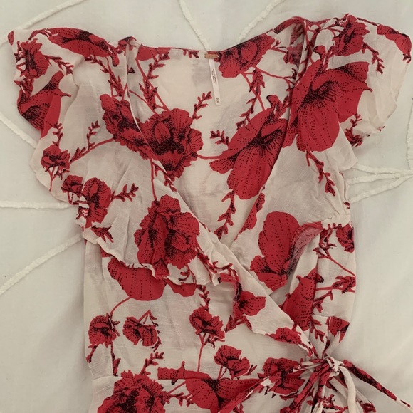 Free People French Quarter Wrap Mini Dress Hot Pink Floral - Picture 7 of 14